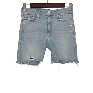 Mother Denim The Looker Sacred Slit Ankle Jean Shorts Light Wash Paint Splat 26